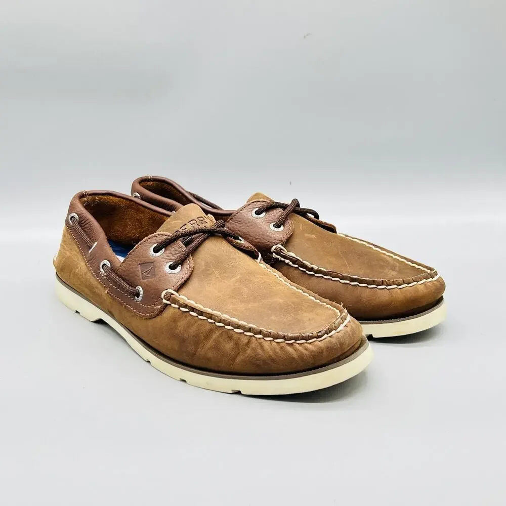 Sperry Shoes Mens 8 Brown Leather Top Sider Boat Moc Toe Casual Comfort Nautical